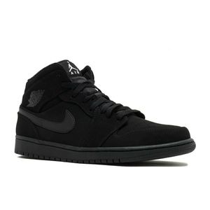 NWOT MENS AIR JORDAN 1 RETRO MID - ALL BLACK SZ 10